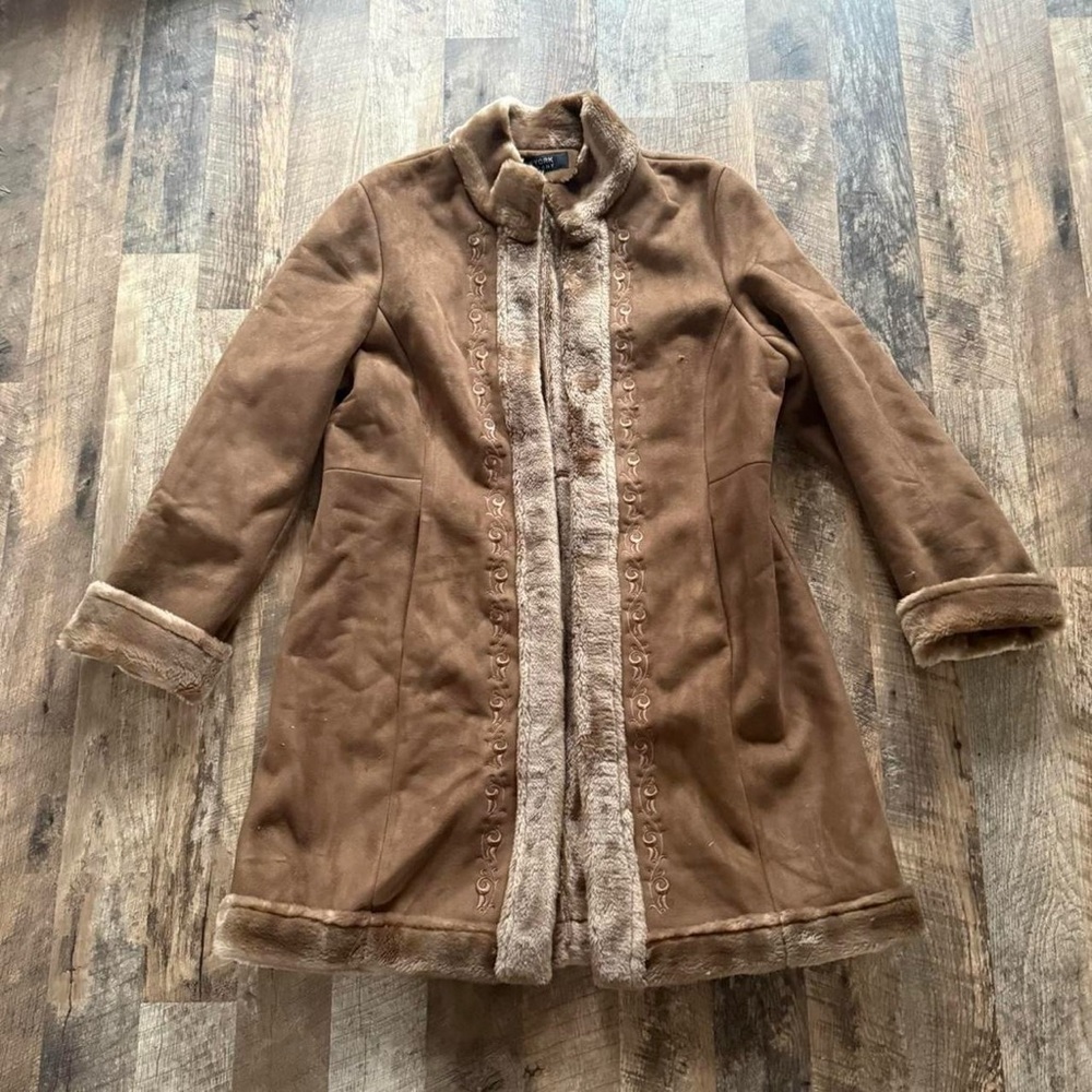 Vintage penny lane Jacket with Faux Fur Trim and embroidery